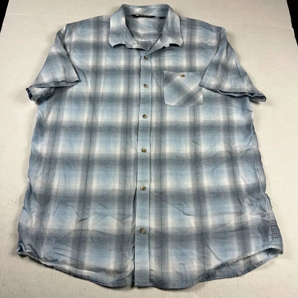 Travis Mathew Ombre Plaid Button Down Shirt XL Laid Back Short Sleeve Golf Top